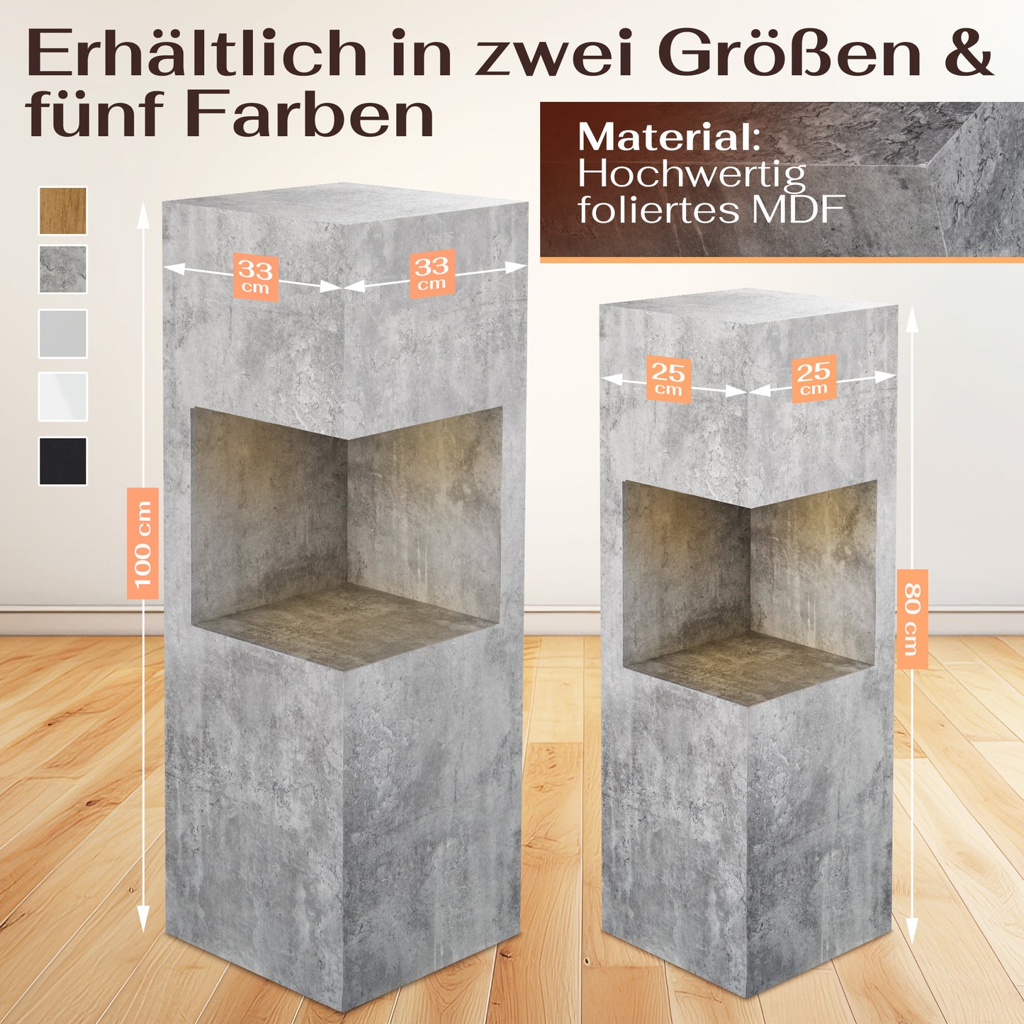 Beleuchtete Säule wetterfest in der Farbe Beton - 2 Größen zur Auswahl