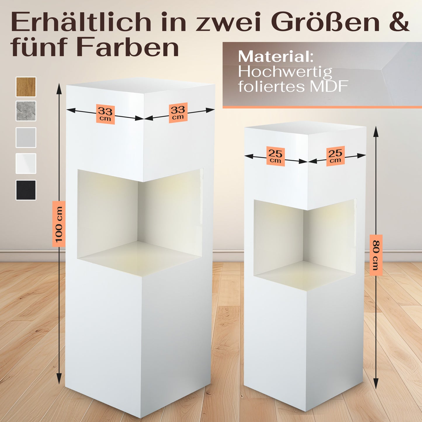 Beleuchtete Säule wetterfest in der Farbe Weiß Hochglanz - 2 Größen zur Auswahl