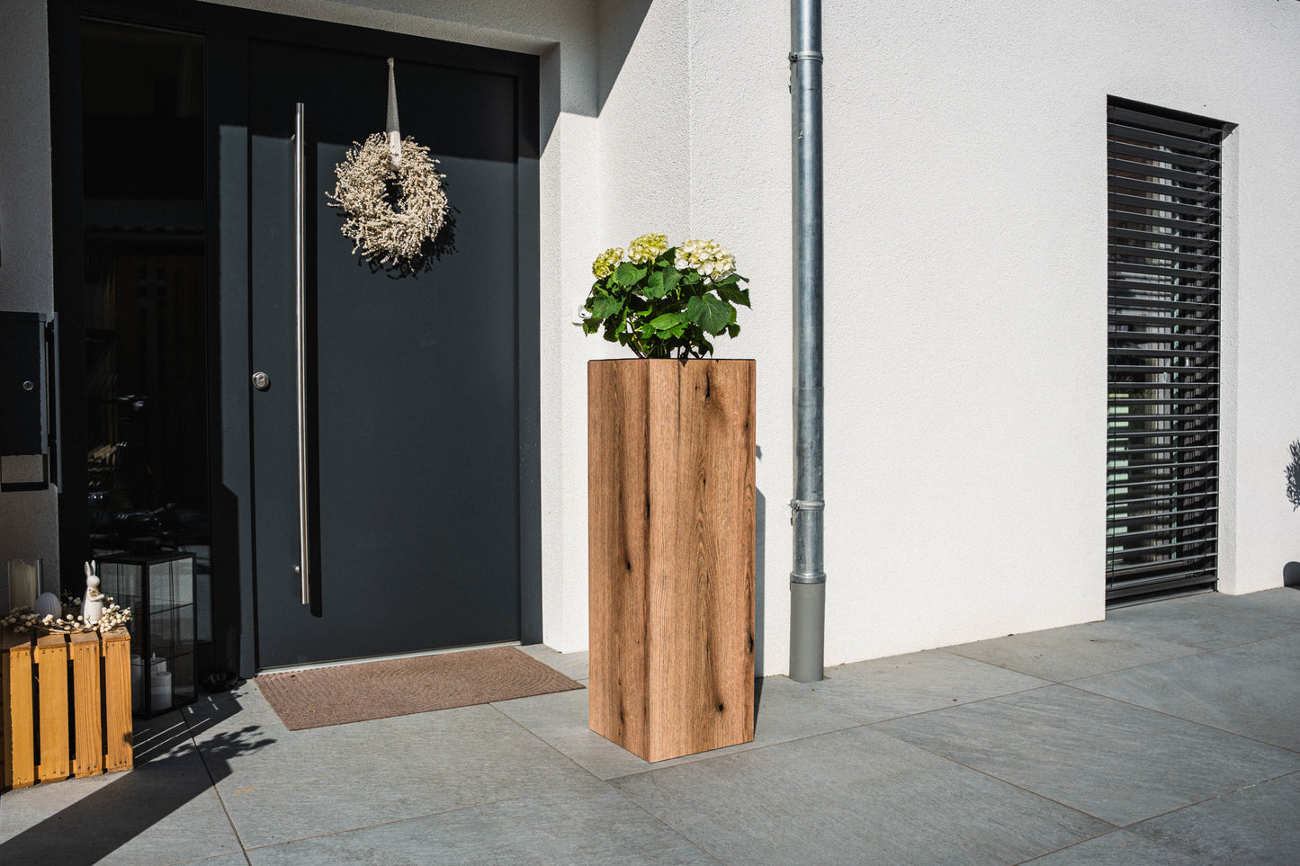 Blumensäule wetterfest in der Farbe Eiche - 3 Größen zur Auswahl