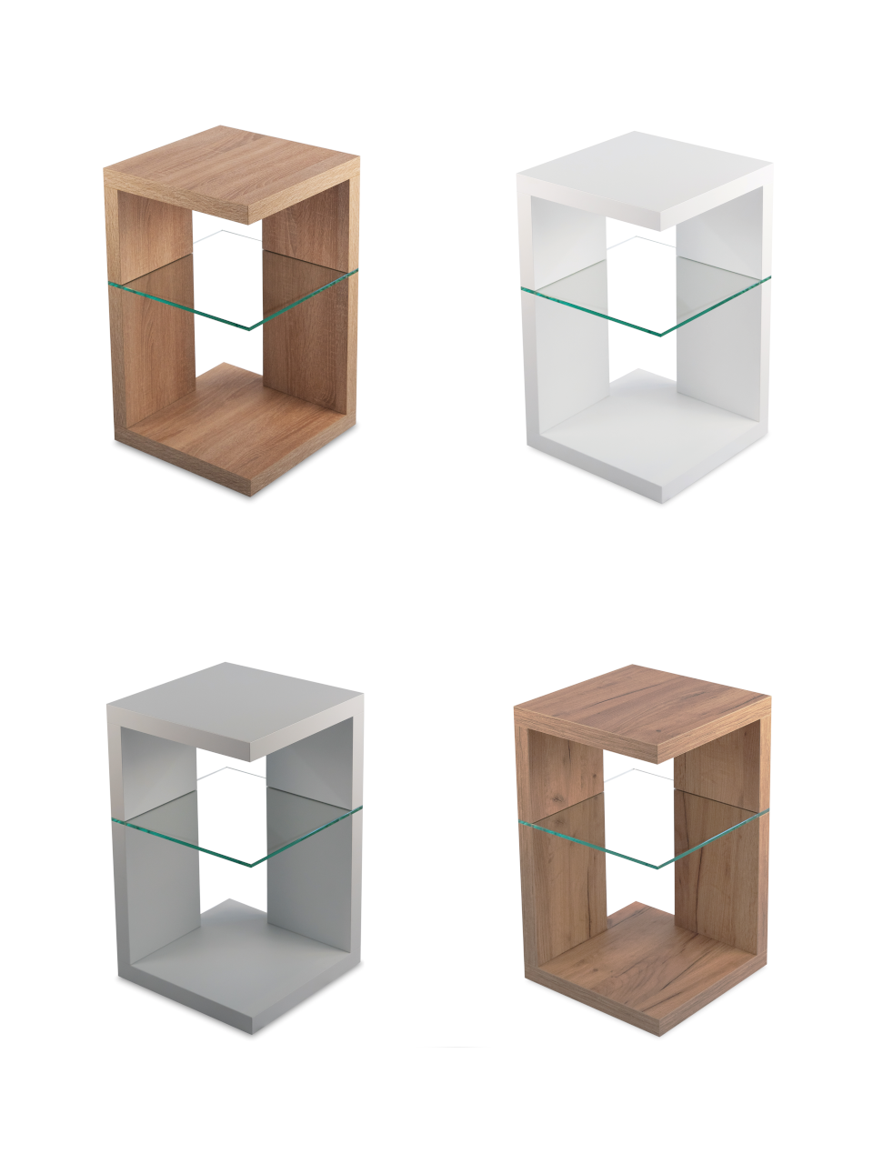 Beistelltisch, Nachttisch Pearl mit Glas - 4 Farben zur Auswahl