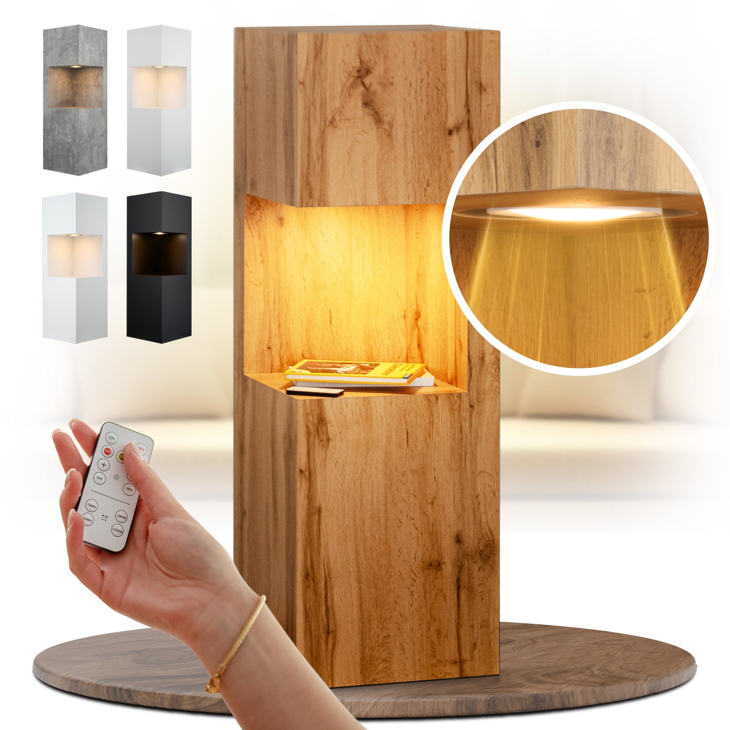 Beleuchtete Säule wetterfest in der Farbe Eiche - 2 Größen zur Auswahl