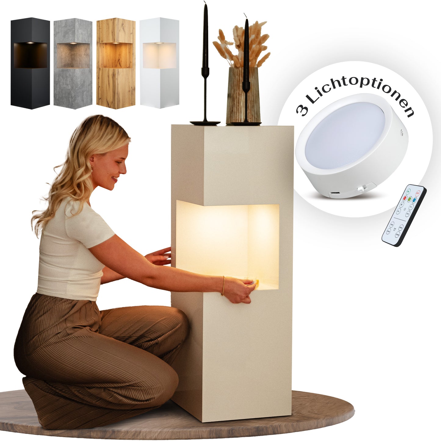 Beleuchtete Säule wetterfest in der Farbe Weiß Matt - 2 Größen zur Auswahl