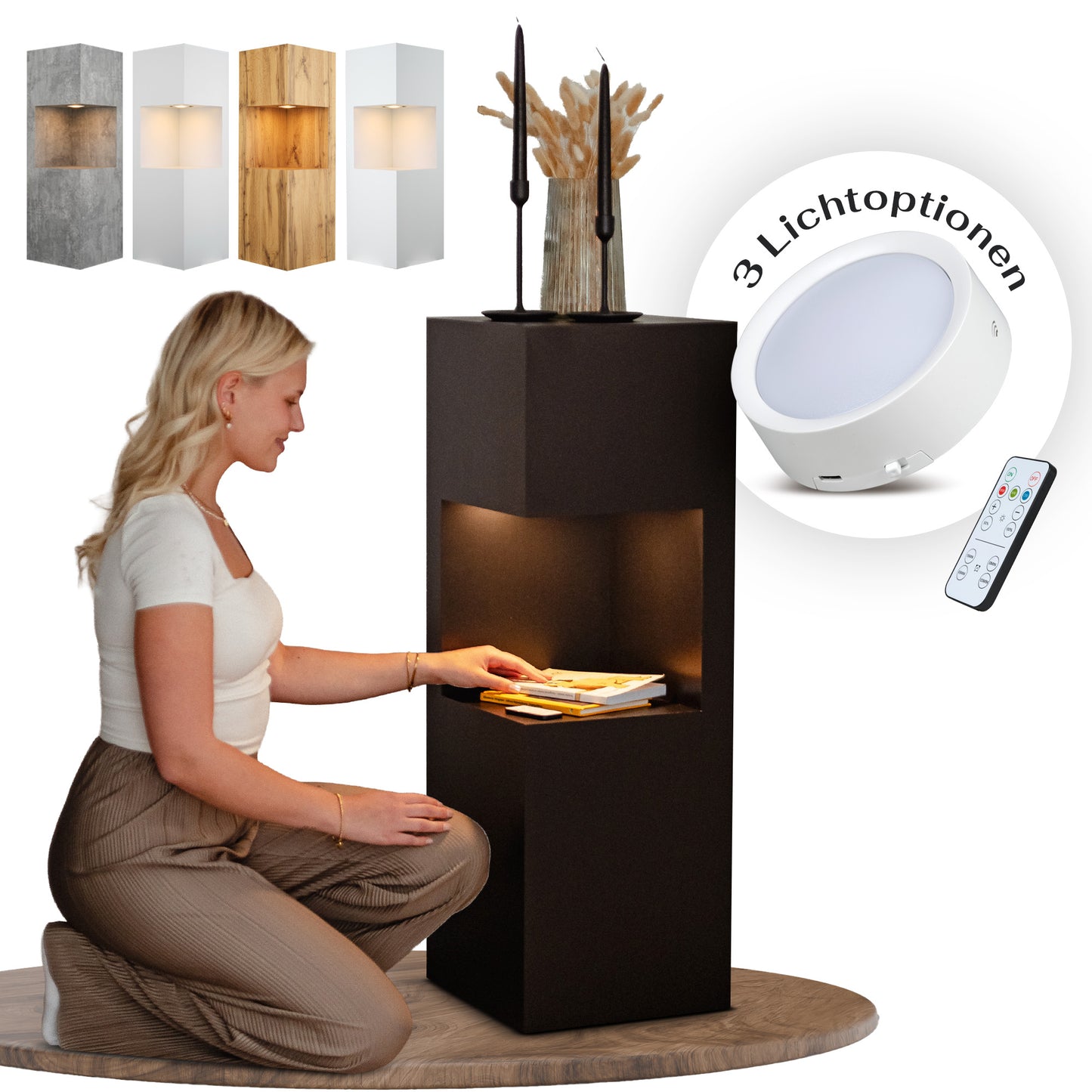 Beleuchtete Säule wetterfest in der Farbe Schwarz Matt - 2 Größen zur Auswahl