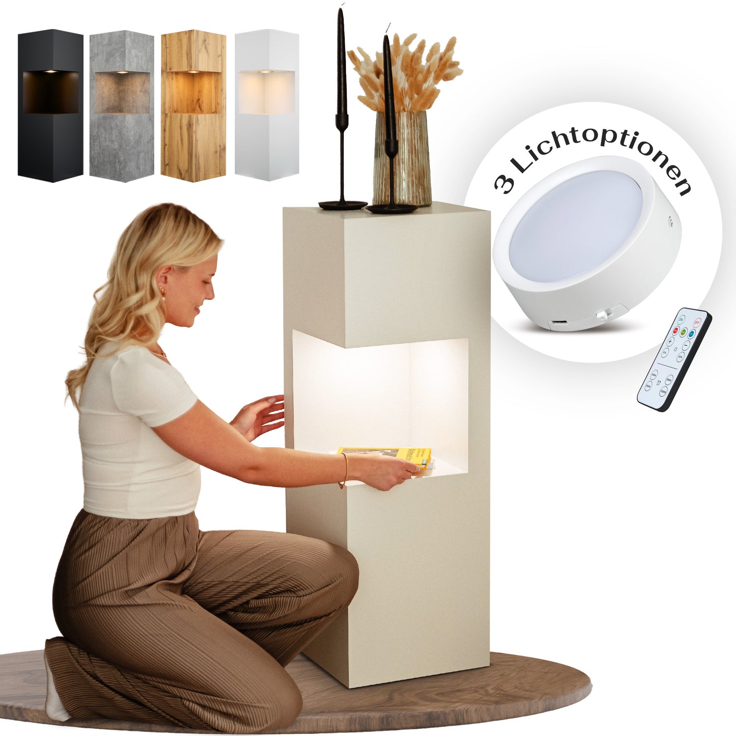 Beleuchtete Säule wetterfest in der Farbe Weiß Hochglanz - 2 Größen zur Auswahl