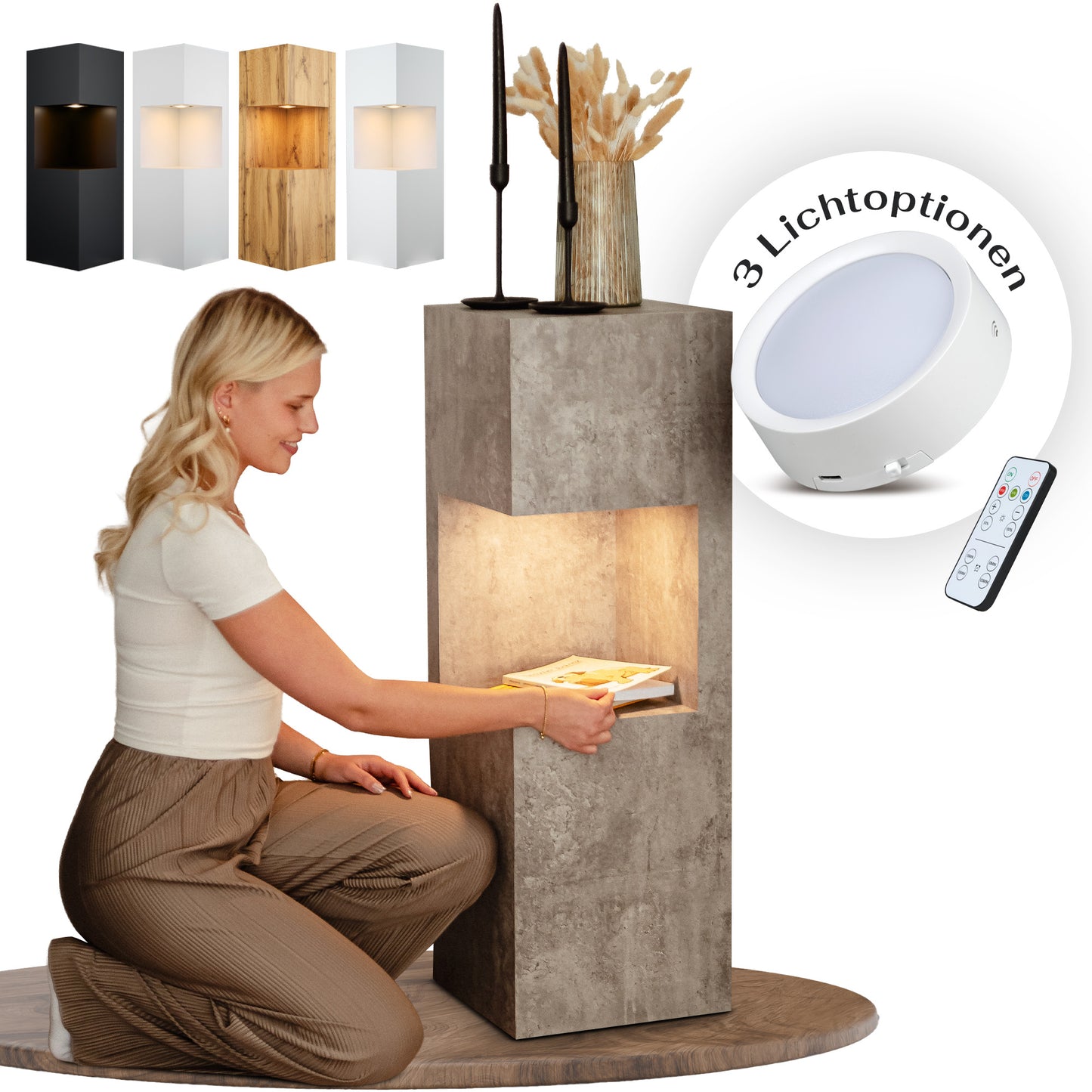 Beleuchtete Säule wetterfest in der Farbe Beton - 2 Größen zur Auswahl