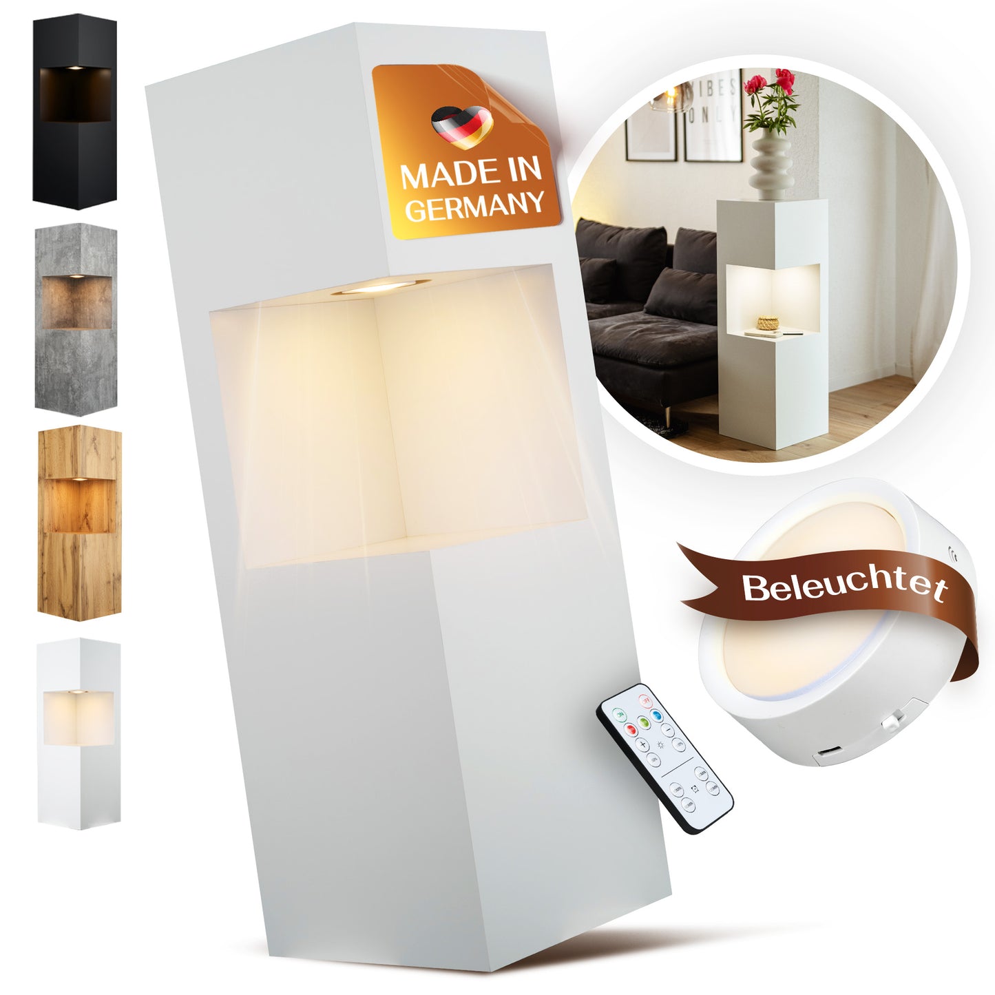 Beleuchtete Säule wetterfest in der Farbe Weiß Matt - 2 Größen zur Auswahl