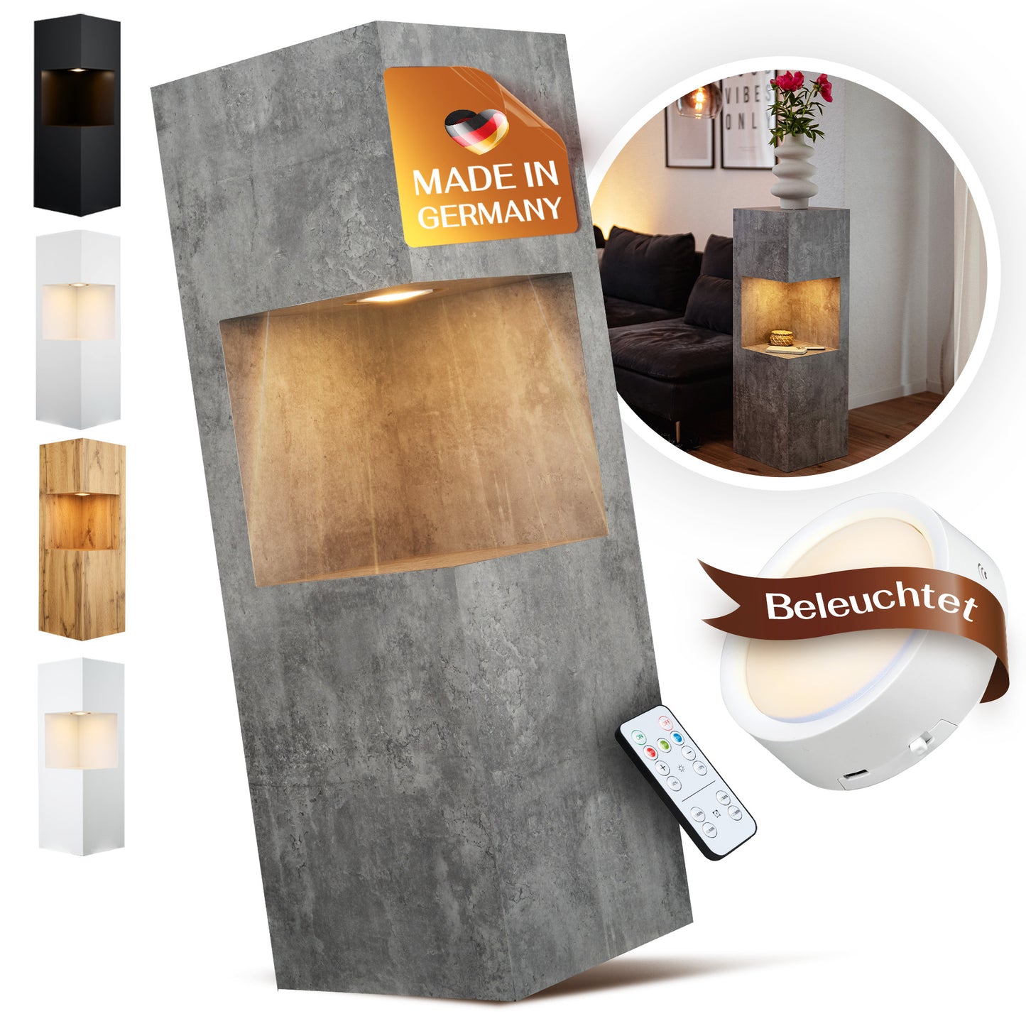 Beleuchtete Säule wetterfest in der Farbe Beton - 2 Größen zur Auswahl