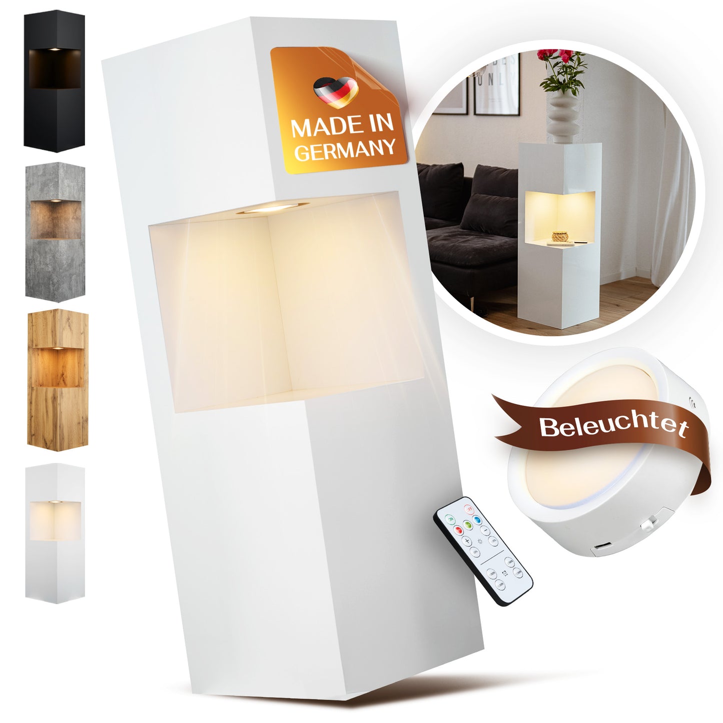 Beleuchtete Säule wetterfest in der Farbe Weiß Hochglanz - 2 Größen zur Auswahl