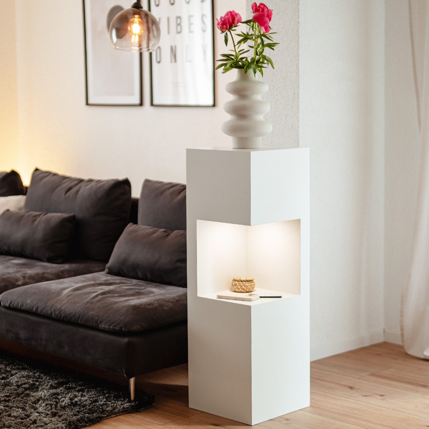 Beleuchtete Säule wetterfest in der Farbe Weiß Matt - 2 Größen zur Auswahl