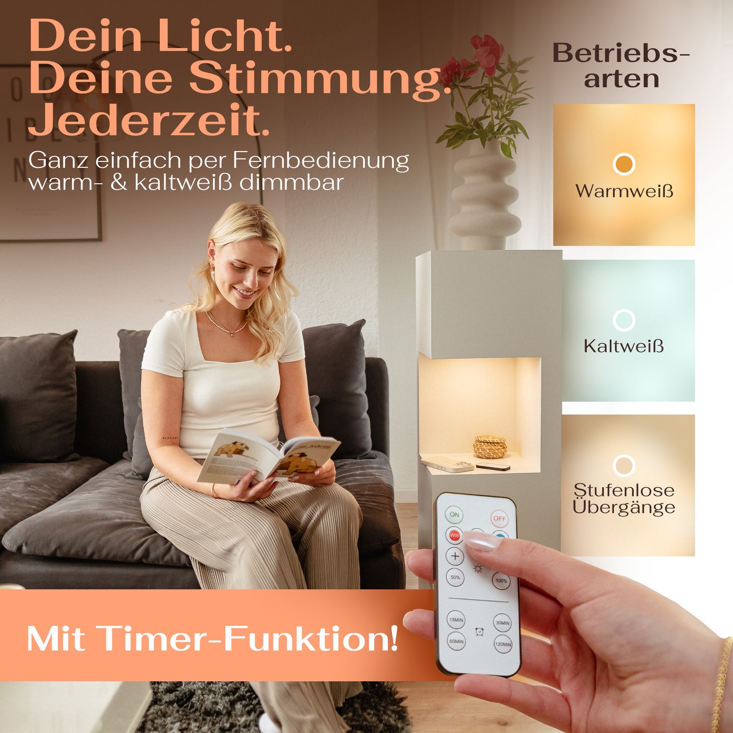 Beleuchtete Säule wetterfest in der Farbe Weiß Matt - 2 Größen zur Auswahl