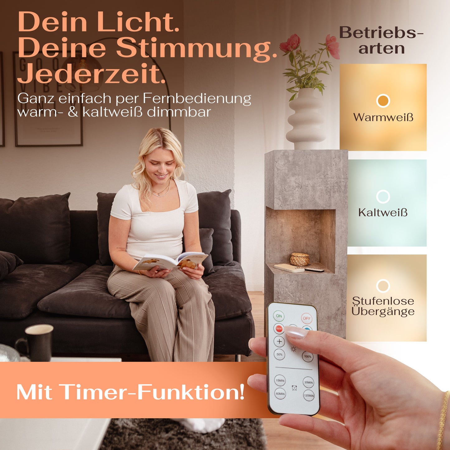 Beleuchtete Säule wetterfest in der Farbe Beton - 2 Größen zur Auswahl