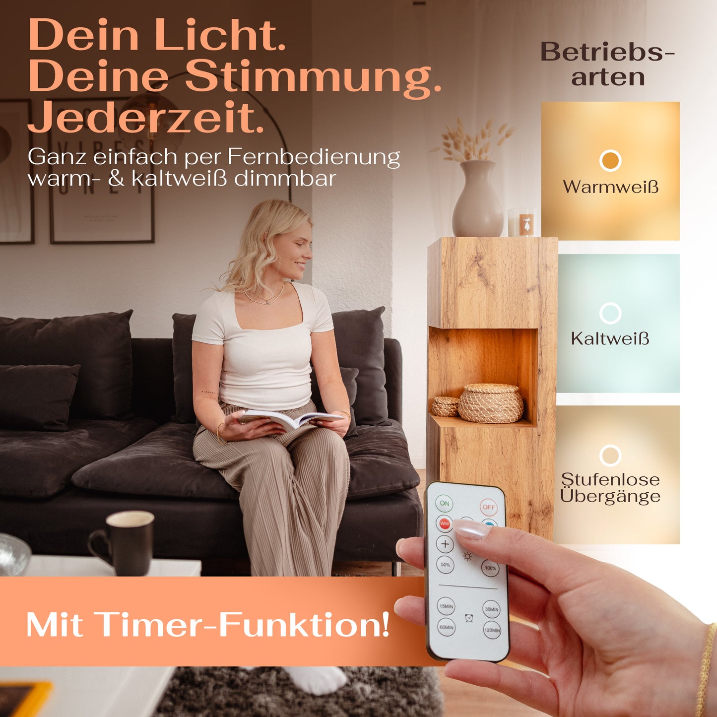 Beleuchtete Säule wetterfest in der Farbe Eiche - 2 Größen zur Auswahl