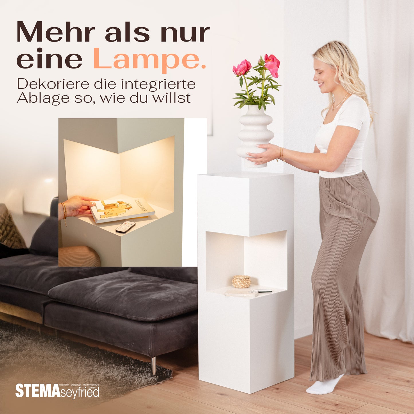 Beleuchtete Säule wetterfest in der Farbe Weiß Matt - 2 Größen zur Auswahl