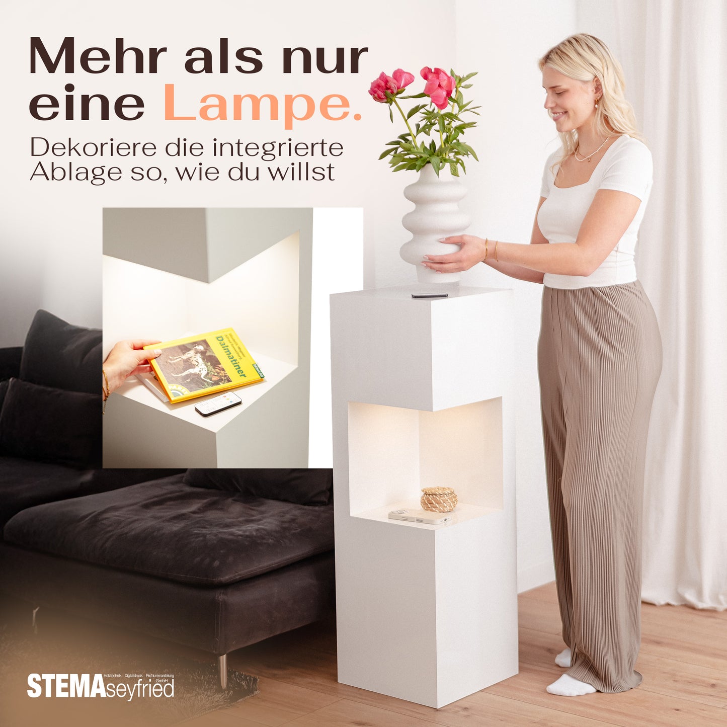 Beleuchtete Säule wetterfest in der Farbe Weiß Hochglanz - 2 Größen zur Auswahl