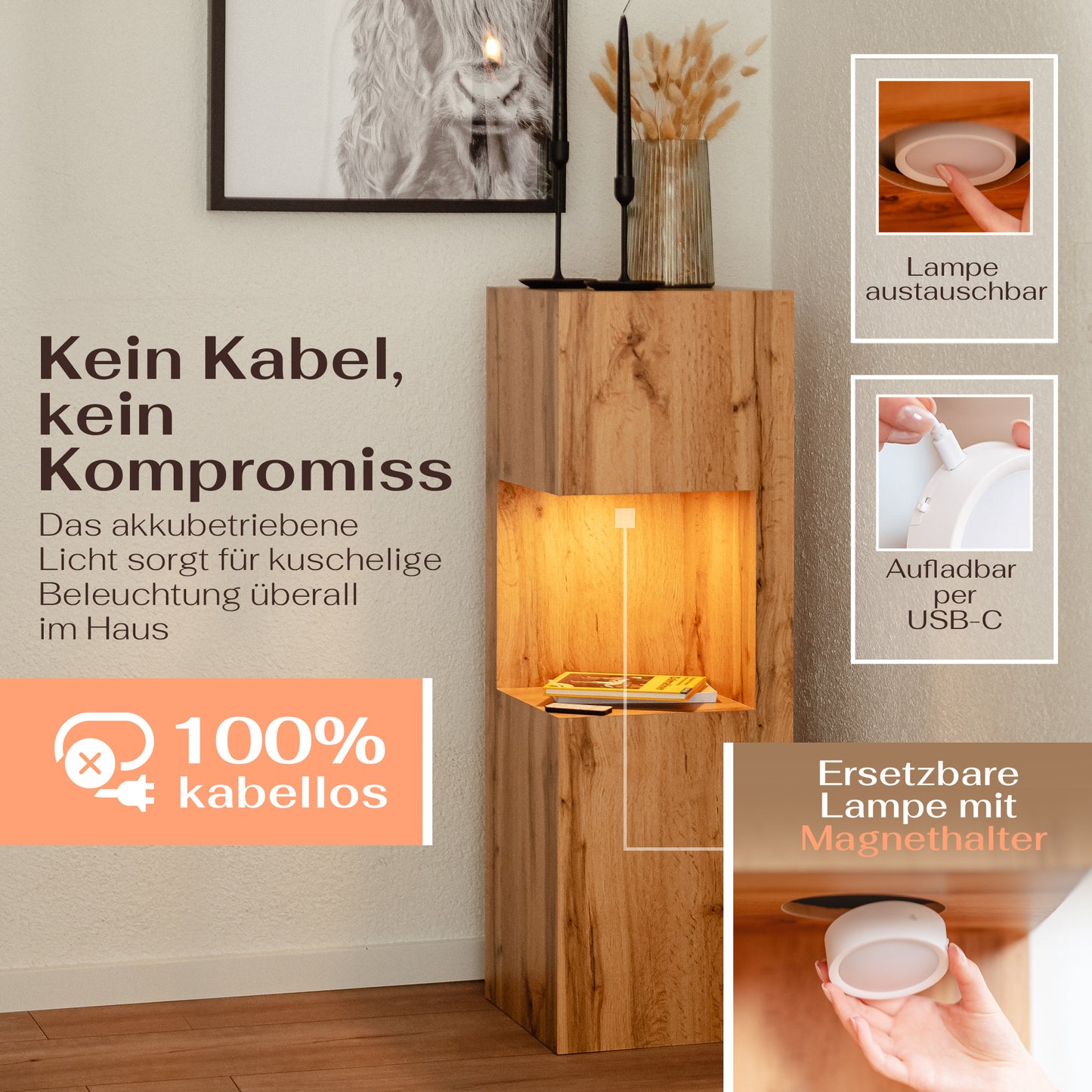 Beleuchtete Säule wetterfest in der Farbe Eiche - 2 Größen zur Auswahl