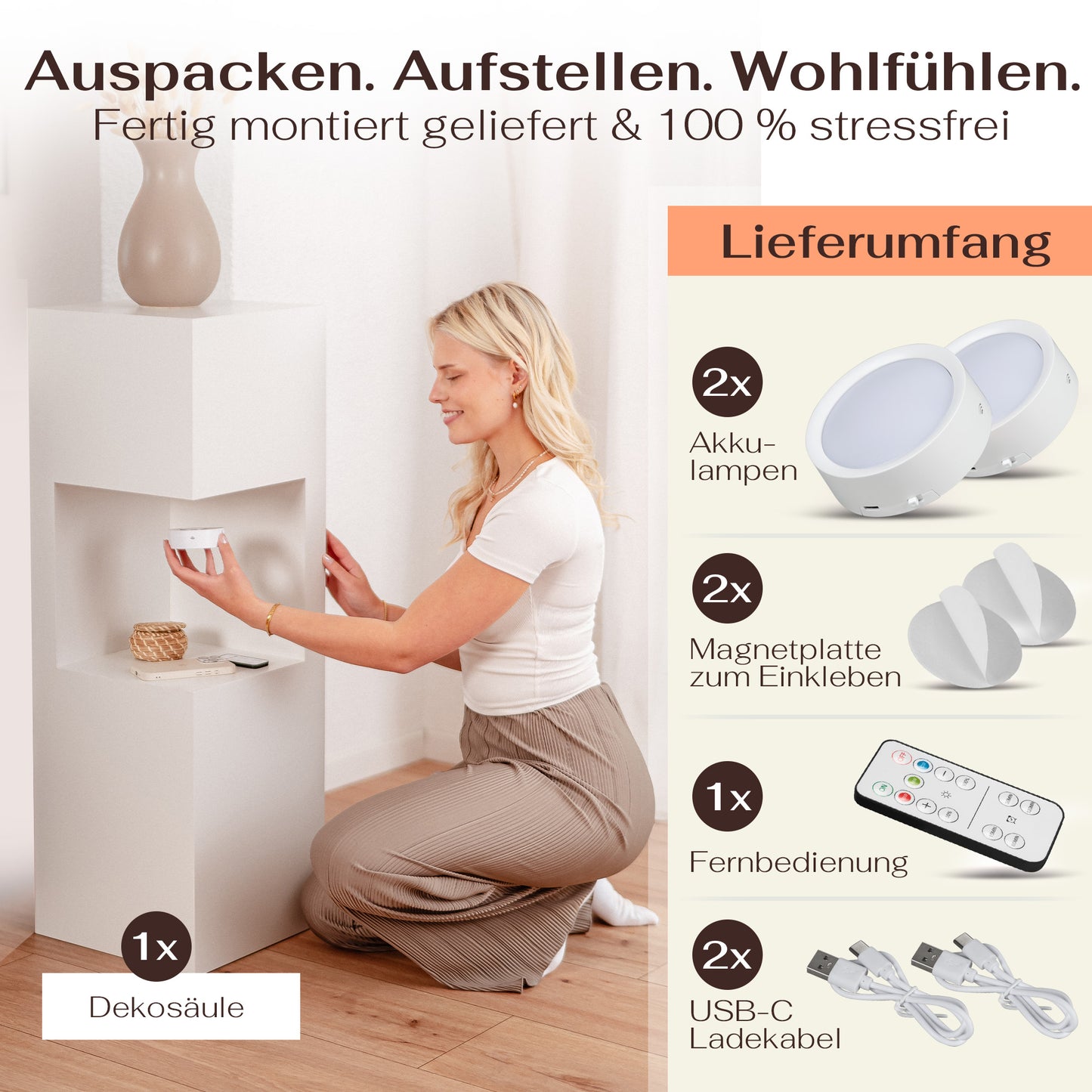 Beleuchtete Säule wetterfest in der Farbe Weiß Matt - 2 Größen zur Auswahl