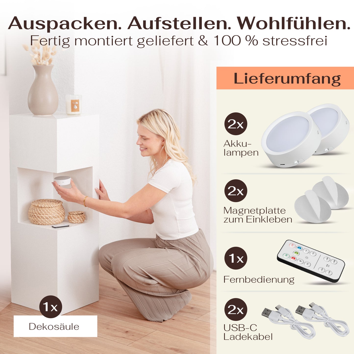 Beleuchtete Säule wetterfest in der Farbe Weiß Hochglanz - 2 Größen zur Auswahl