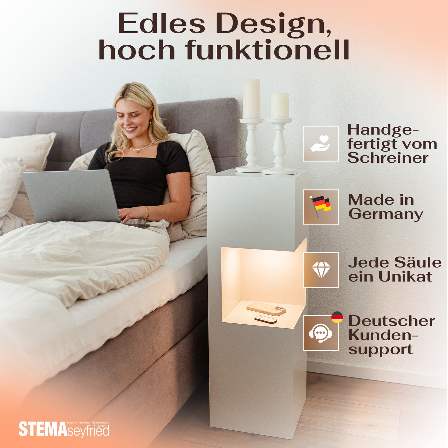 Beleuchtete Säule wetterfest in der Farbe Weiß Matt - 2 Größen zur Auswahl