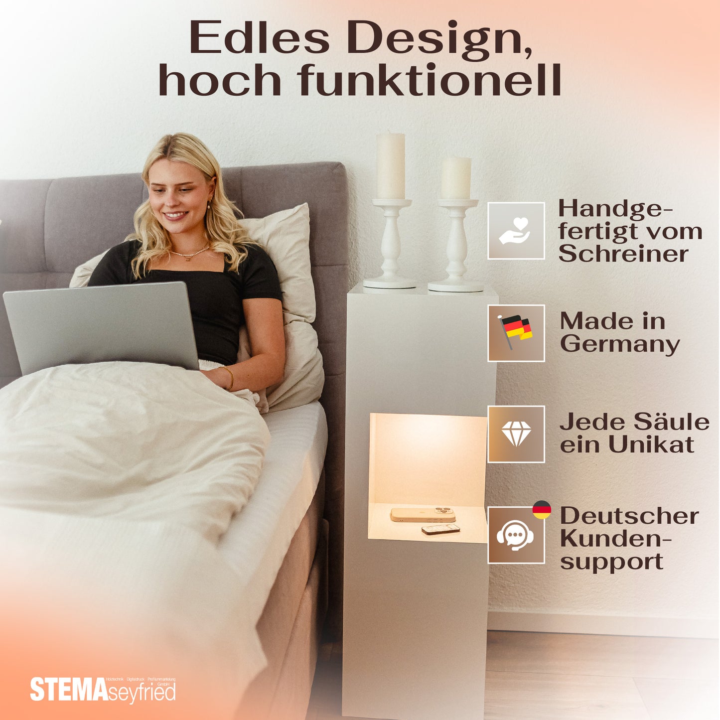 Beleuchtete Säule wetterfest in der Farbe Weiß Hochglanz - 2 Größen zur Auswahl