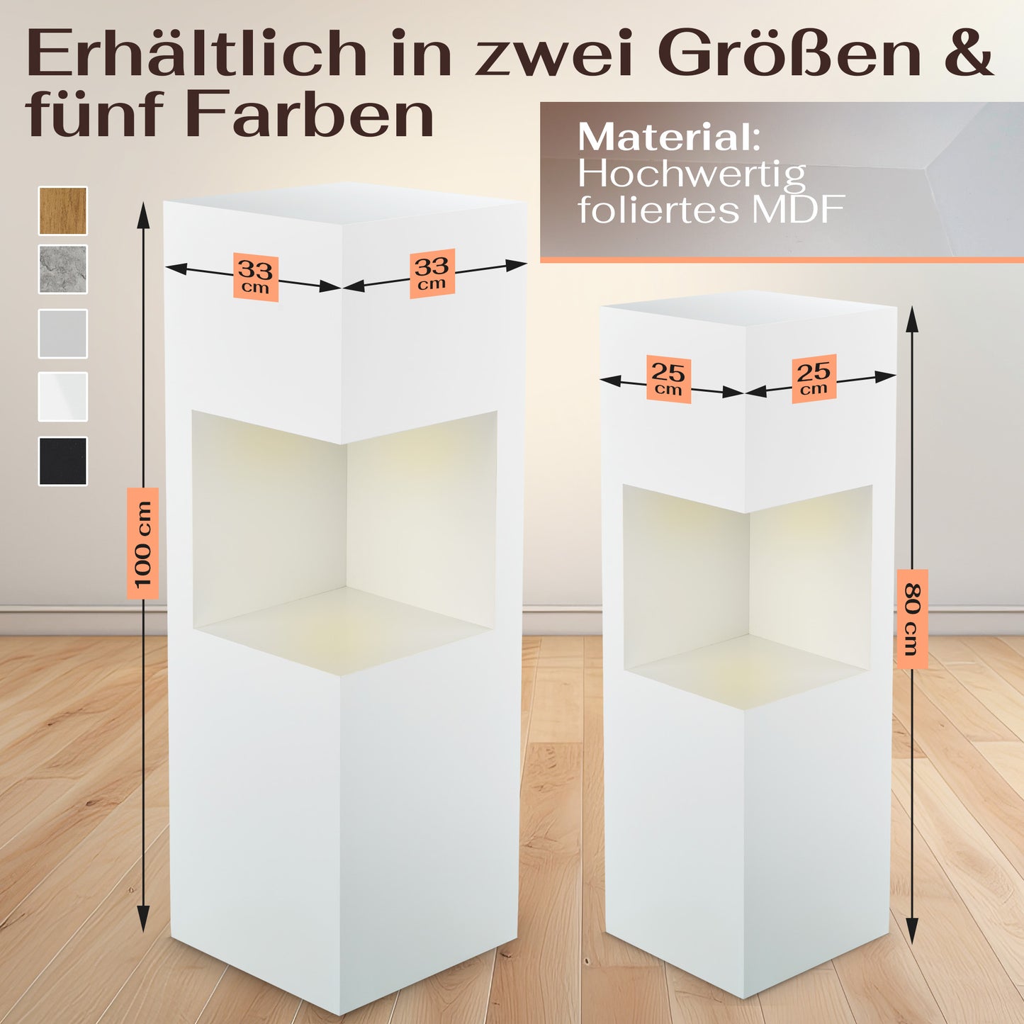 Beleuchtete Säule wetterfest in der Farbe Weiß Matt - 2 Größen zur Auswahl