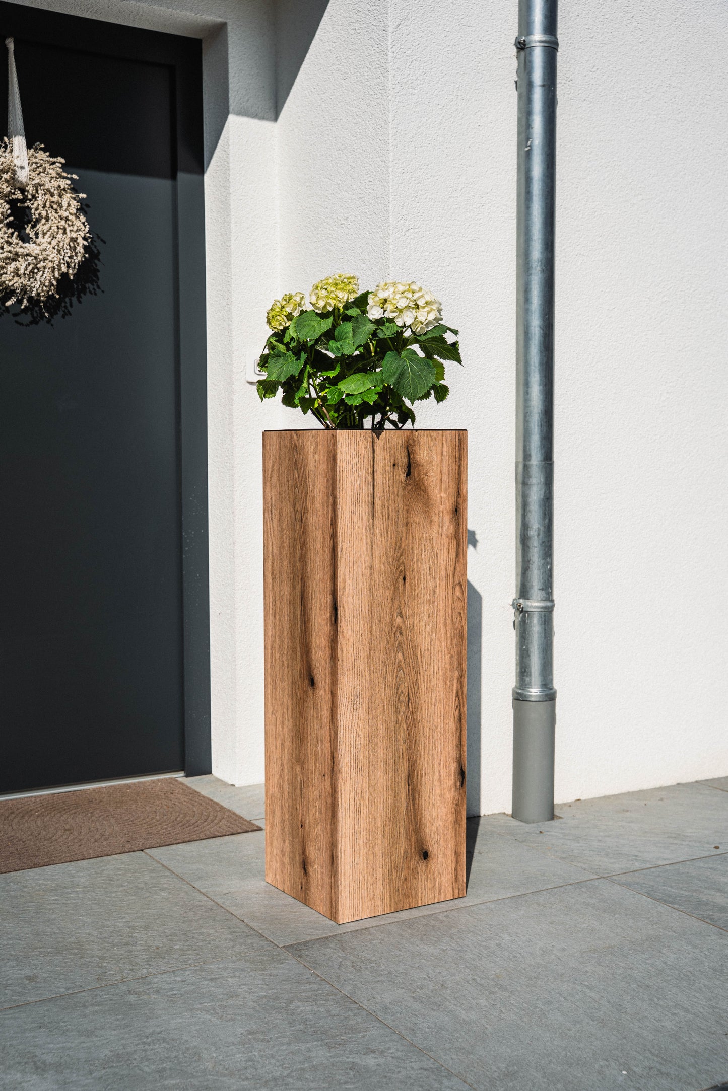Blumensäule wetterfest in der Farbe Eiche - 3 Größen zur Auswahl